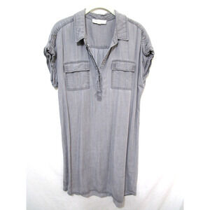 Turo By Vince Camuto Gray Denim Short Sleeve Shirt Dress Women Sz M